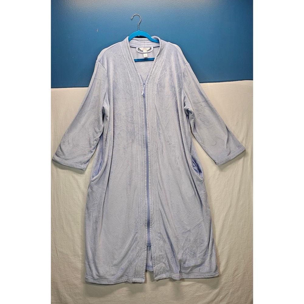 Adonna Sleepwear XXL Light Blue Plush Zip Front Housecoat Robe With Pockets